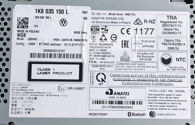 VW L56VW2 HEAD UNIT TRANSPORTER T6 in GoringbySea, West Sussex