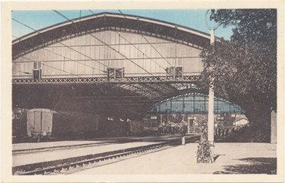 BEDARIEUX Hérault, Intérieur de la Gare, sépia et bleu, dos blanc (34000023)