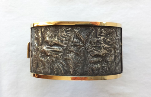 Hand Made Man Cuff Bracelet, 18 K Gold and  Reticulated Silver