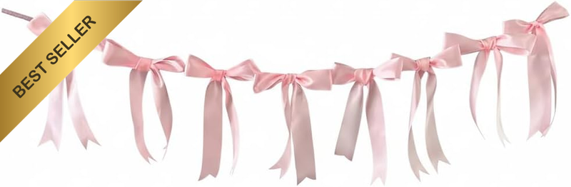 Pink Bow Garland for Party Decorations, Bachelorette & Birthday Decor Banner, Sh
