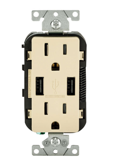 New!! LEVITON Ivory Grounded OUTLET & USB CHARGER 15 Amp 125 V...