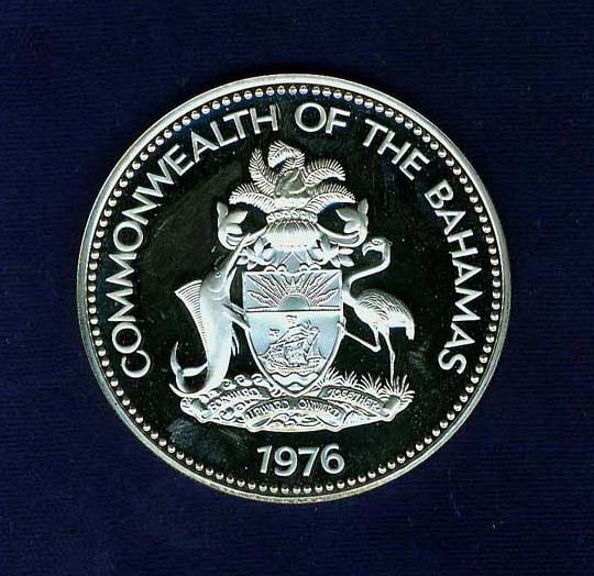 BAHAMAS  1976  10 DOLLARS  SILVER PROOF COIN, A GEM! SUPERB AND CHOICE PROOF!