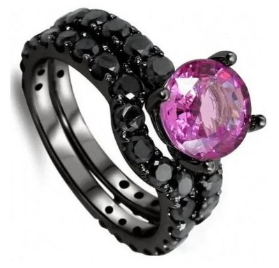 2.60ct Pink Round Diamond Lab Created Engagement Solid 925 Silver Ring Set