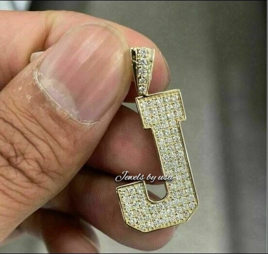 Pre-owned Nsg Real Iced D/vvs Moissanite Customize Any Initial Letter Charm Pendant 925 Silver In White