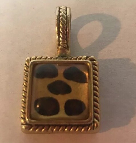 Leopard Tiger Jaguar Puma Dots Pendant Charm small square gold tone 1.5 inches