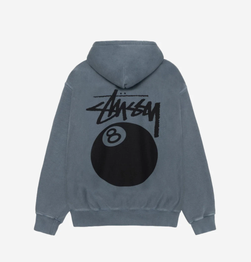 Pre-owned Stussy 8 Ball Pigment Dyed Zip Hoodie Navy, 100% Authentic In Blue