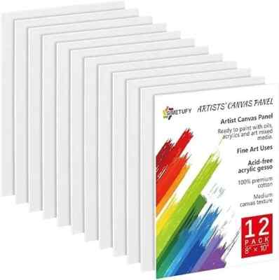 Simetufy 8 x 10 Inch Blank Canvas Boards for Painting 12 Pack Canvases