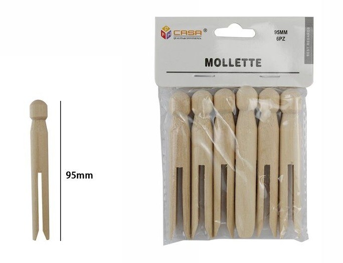 Set 6 Pezzi Mollette Pinze Bucato Panni Legno Bricolage Hobbystica dfh