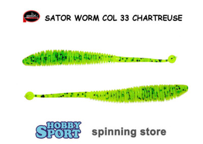 MOLIX SATOR WORM 4"  COL.  33 CHARTREUSE VERDE SPINNING X BLACK BASS CON 10 PZ