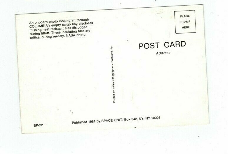 Vintage 1981 NASA Space Post Card Onboard Photo Columbia's Empty Cargo Bay
