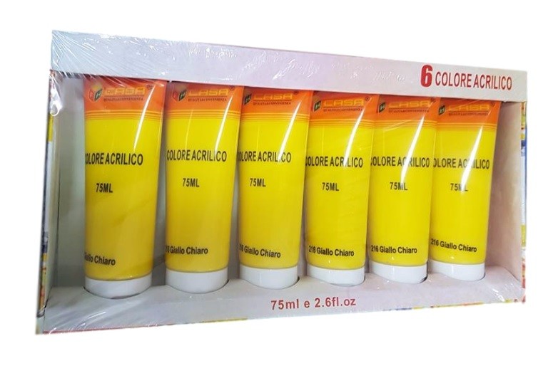 Pittura Acrilica Vernice Confezione 6 Pezzi Colore Giallo Chiaro Tubo 75ml dfh