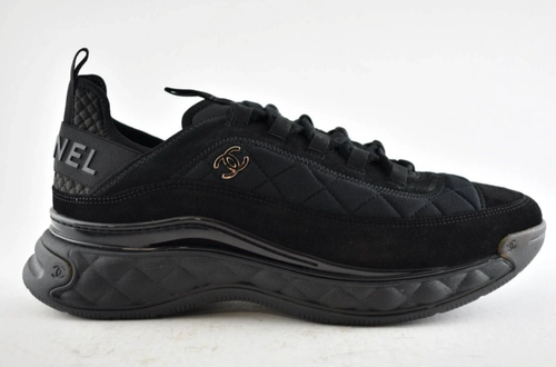 Chanel 21K Mens Black Grey CC Logo Lace Up Tie Low Top