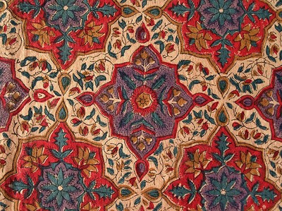 Red French Reproduction Fabric. 2½ Yards, Hand Block Print Cotton. 44