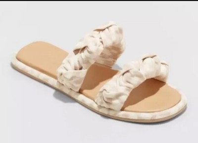 Women s Almond Meg Knotted Slide Sandals Size 7.5 Universal Thread, New W/Tags