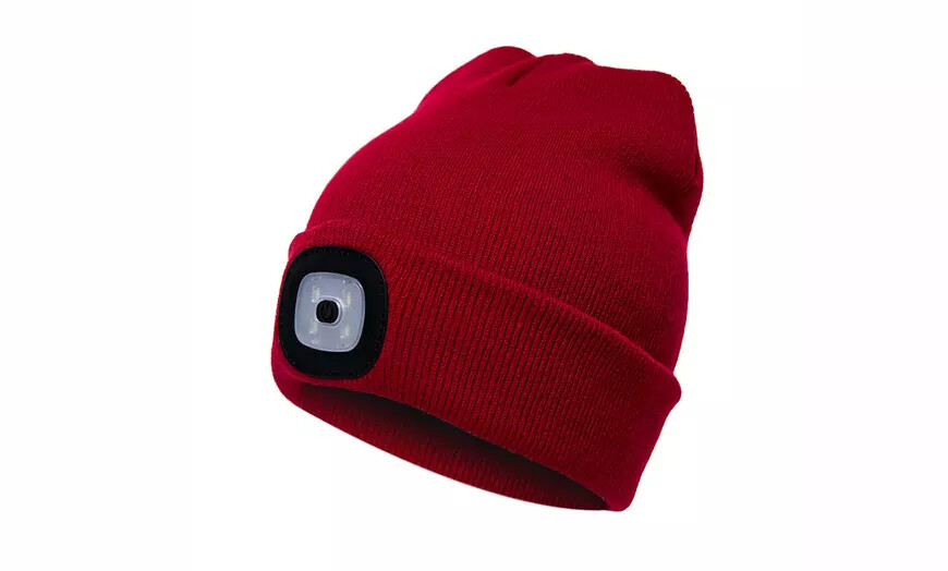 Unisex Rechargeable LED Beanie Hat Knit Light Up Headlamp Cap USB-7 Colors