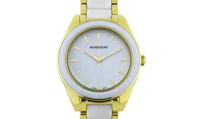 New Rousseau Elegant Kemora 9405 White Gold Tone Enamel Insert Link Ladies Watch