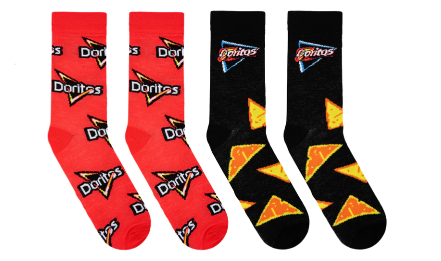 2 Pair Doritos Crew Socks, Men's Shoe Size 8-12, Food Chips Gift, Odd Sox L14MP