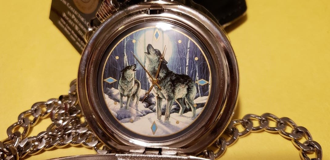 *Brand New* Franklin Mint Timber Wolf Pocket Watch New with Tags