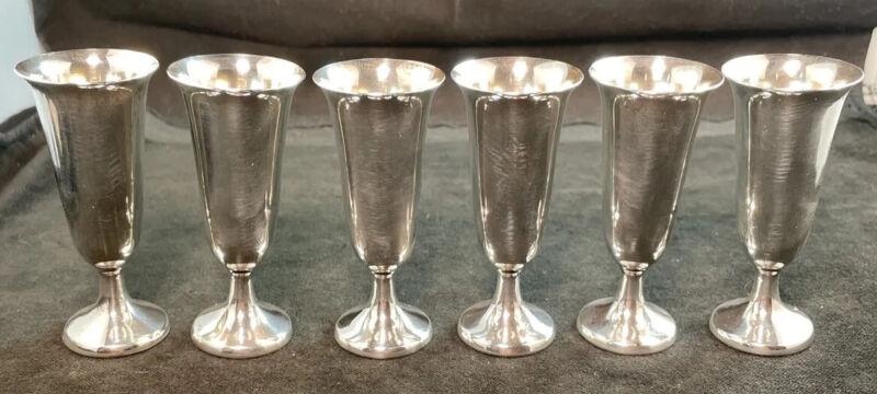 Set Of 6 Web Solid Sterling Silver Cordials / Shot Glass No Mono Good Condition