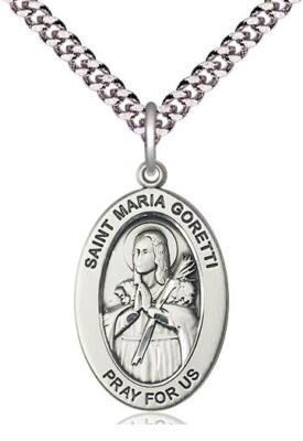 St Maria Goretti Medal 1'' Sterling Medal on a 24'' Endless Rhodium Curb Chain