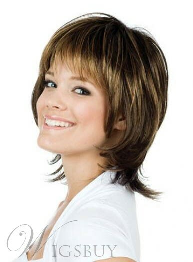 Layered Shag Hairstyle Straight Short Dark Brown Synthetic Capless