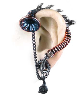 SteamPunk Gothic Victorian His Masters Voice Ear-Trumpet Stud Pewter Earring NEW