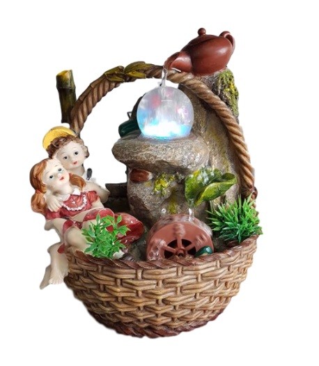 Decorazione Bambini Nella Cesta Con Luci Pompa Cascata Acqua Addobbo Casa dfh
