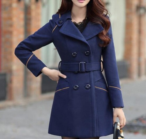 コート PLAIN Long Blue Double-Breasted Coat in Cady Woman BCBGeneration Women's Double-Breasted Bouclé Walker Coat