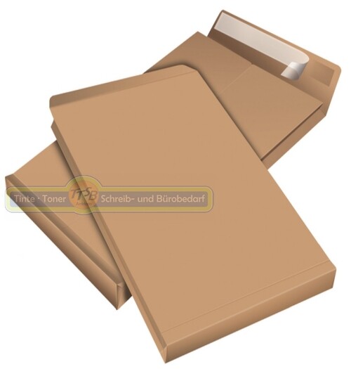 100 Faltentaschen B4 braun 250 x 353 x 40 mm 140 g / qm Klotzboden 4 cm