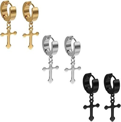 3 Aretes De Hombre Para Niñas Niños Mujer Modernos Arete Pantalla Cruz Cristiana
