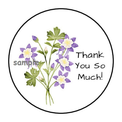 30 THANK YOU SO MUCH FLORAL ENVELOPE SEALS LABELS STICKERS 1.5'' ROUND PURPLE