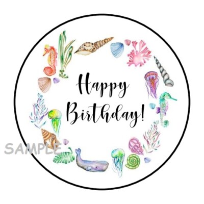 30 UNDER THE SEA HAPPY BIRTHDAY ENVELOPE SEALS LABELS STICKERS 1.5'' ROUND OCEAN
