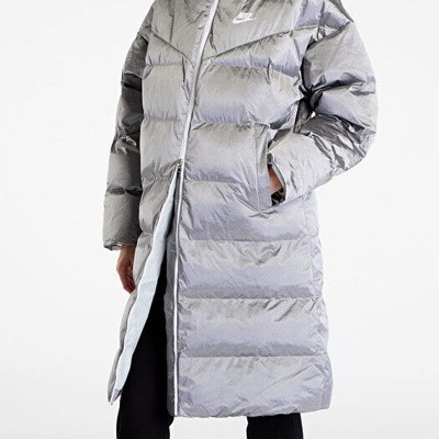 Pre-owned Nike Long Puffer Parka Therma Fit Synthetic Fill Jacket Dq6878 014 Silver Xs/m