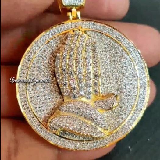 Pre-owned Nsg Real Iced Dvvs Moissanite 3d Praying Hand Charm Flooded Pendant-free Gift Silver In White