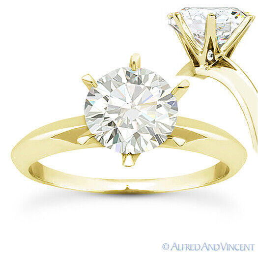 Forever One D-e-f Round Cut Moissanite 14k Yellow Gold Solitaire Engagement Ring