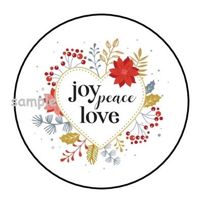 30 CHRISTMAS JOY PEACE LOVE ENVELOPE SEALS LABELS STICKERS 1.5'' ROUND GIFTS