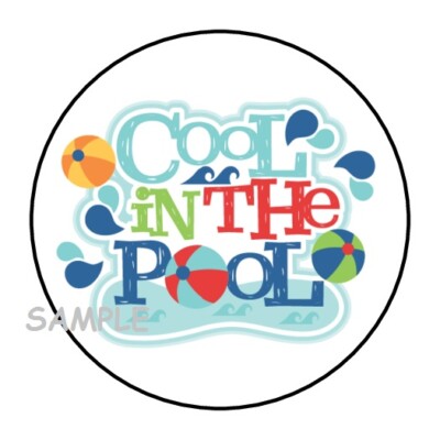 30 COOL IN THE POOL ENVELOPE SEALS LABELS STICKERS 1.5'' ROUND PARTY FAVORS