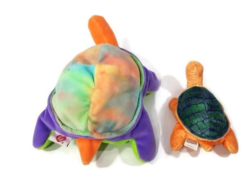 TY Turtle Pillow Pal Plush 1998 Tie-Dye & Peekaboo 2000 Turtle Bean Plush Toy