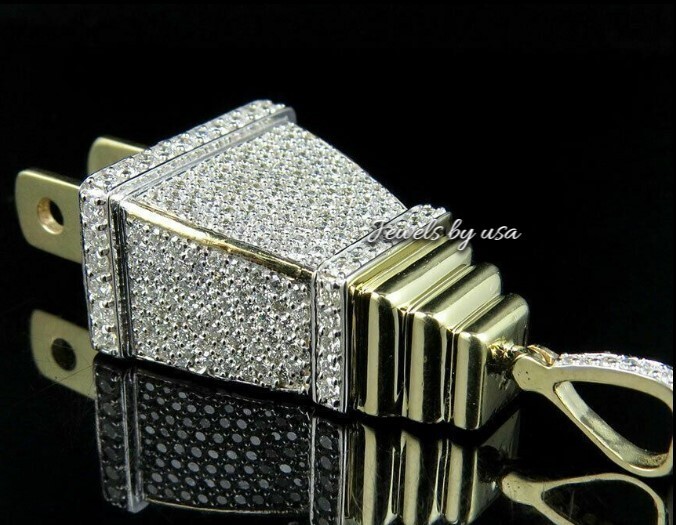 Pre-owned Nsg Real Iced D/vvs Moissanite Men's 3d Plug Socket Charm Rapper Pendant-free Gift In White