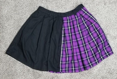 Hot Topic Womens A Line Skirt Small Black Purple Split Plaid Lined