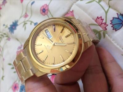 Pre-owned Seiko 5 Snke56k1 Automatic Gold Tone Stainless Steel Analog Men's Dress Watch