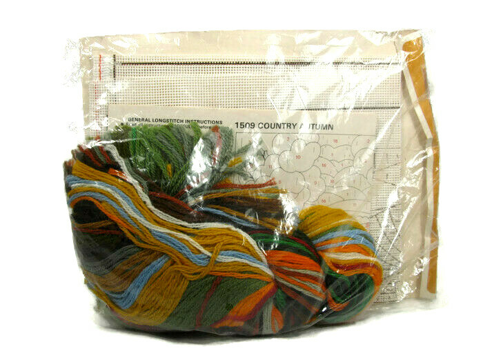 Creative Circle 1509 Country Autumn Crewel Embroidery Kit Hills Trees Farm NEW