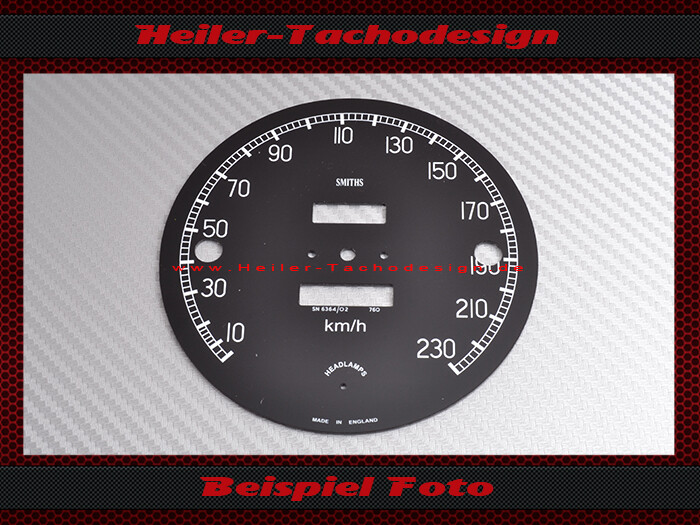 Tachoscheibe für Jaguar XK 150 Ø 110,0 mm 2 Löcher Mph zu Kmh
