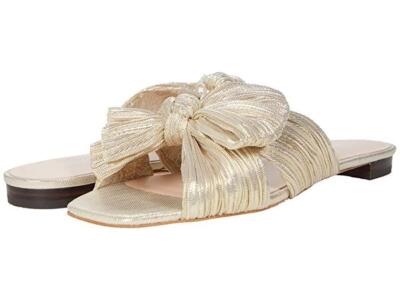 Loeffler Randall Women's Daphne Pleated Bow, Flat Sandals Slides, 12 B, Platinum