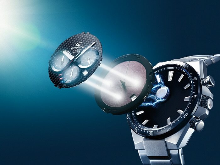 Pre-owned Casio Edifice Solar Powered Carbon Fiber Dial Stainless Steel Band Eqs-800cdb-1b