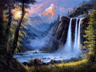 V0925 Amazing Painting Art Waterfall Forest Mountain Decor