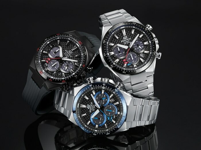 Pre-owned Casio Edifice Solar Powered Carbon Fiber Dial Stainless Steel Band Eqs-800cdb-1b