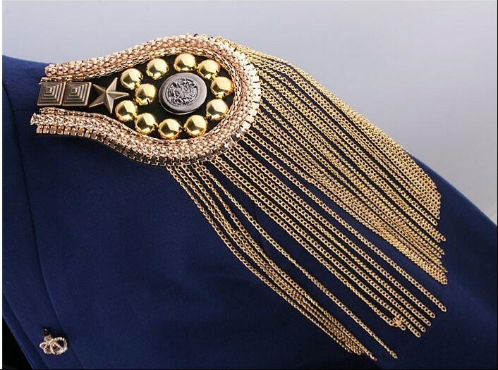 2PC Gothic Tassel Epaulet Shoulder Board Brooches Spike Chain Punk Rock Costume