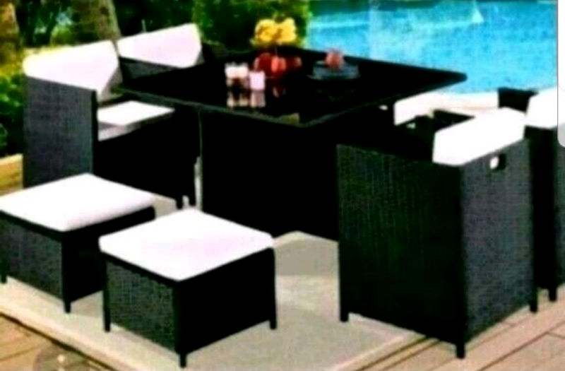 A brand new stylish black 9 piece garden rattan furniture set . | in