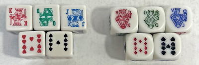 Lot of 10 Poker Game Dice (2 Sets of 5 each, 1 Unbranded, 1 Bicycle Brand)